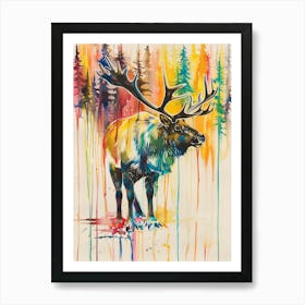 Caribou Colourful Watercolour 1 Art Print