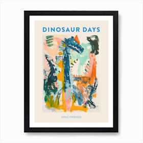 Dino Friends Orange Blue Dinosaur Poster Art Print