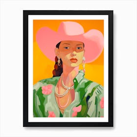 Colourful Pink Green Cowgirl Portrait Art Print