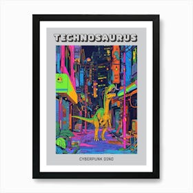 Cyberpunk Neon Dinosaur Inspired Illustration Poster Art Print