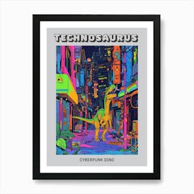 Cyberpunk Neon Dinosaur Inspired Illustration Poster Poster