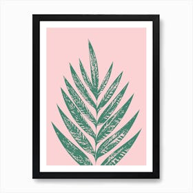 Modern Minimalist Botanical Palm Leaf Block Print in Pink and Green Art Print