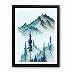 Mountain And Forest In Minimalist Watercolor Vertical Composition 291 Art Print