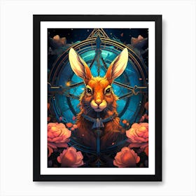 Rabbit With Roses Art Print