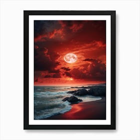 Red Sunset Over The Ocean Art Print