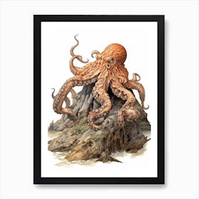 Giant Pacific Octopus Flat Illustration 3 Poster