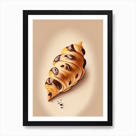 Chocolate Chip Croissant Dessert Retro Minimal Flower Art Print