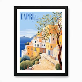 Capri Italy. Gouache Landscape. Vintage Travel Art Print