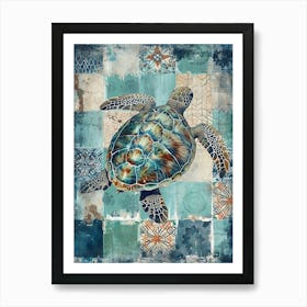 Sea Turtle Mosaic Tile Effect Art Print