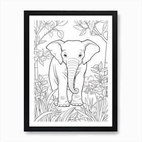 Line Art Jungle Animal Asian Elephant 3 Art Print