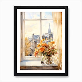 Window View Of Reykjavik Iceland In Autumn Fall, Watercolour 1 Art Print