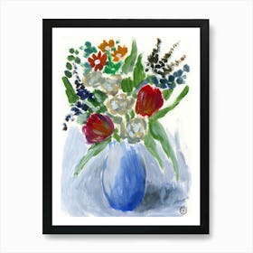 Bouquet In A Blue Vase - floral flowers Anton Maliar vertical Art Print