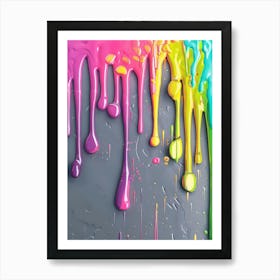 Colorful Paint Drips On A Gray Background Art Print