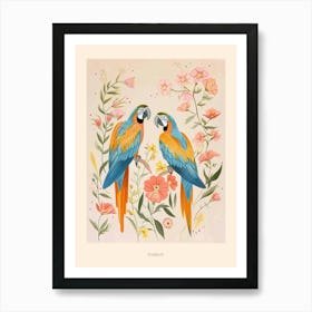 Folksy Floral Animal Drawing Parrot 3 Poster Art Print