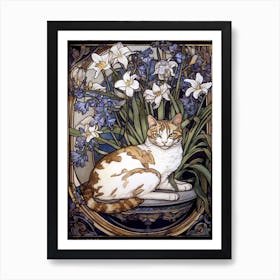 Iris With A Cat 2 Art Nouveau Style Art Print