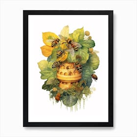 Honey Bee Beehive Watercolour Illustration 2 Art Print