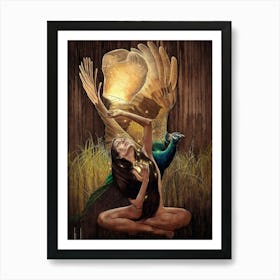 Peacock And A Woman Art Print