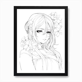 Bloom Body Girl Line Art 17 Art Print