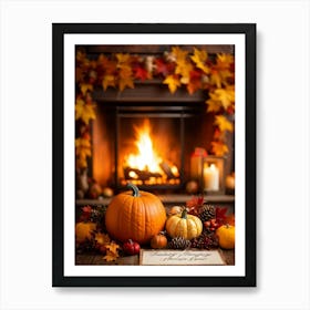 Cozy Handwritten Thanksgiving Greeting Nestled Within An Ornate Autumnal Border Featuring A Rich (1) Art Print