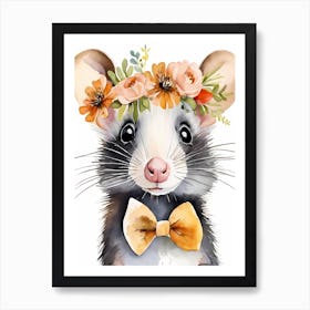 Baby Opossum Flower Crown Bowties Woodland Animal Nursery Decor (12) Result Art Print