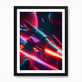 Rocket Neon Nights Space Art Print