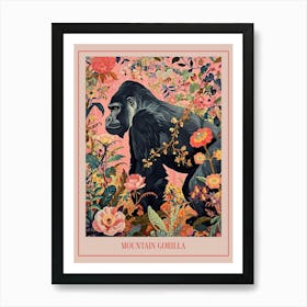 Floral Animal Painting Mountain Gorilla 2 Poster Art Print
