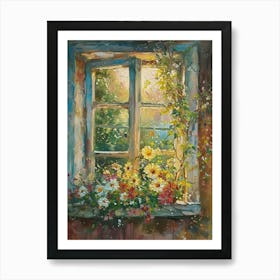Bleeding Heart Flowers On A Cottage Window 3 Art Print