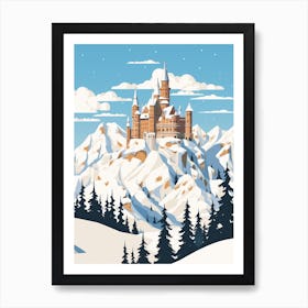 Retro Winter Illustration Schloss Neuschwanstein Germany 2 Art Print