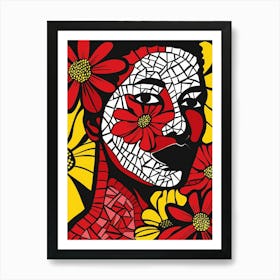 Mosaic Woman With Flowers Art Print