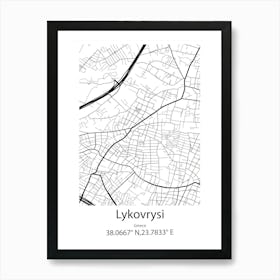 Lykovrysi,Greece Minimalist Map Art Print