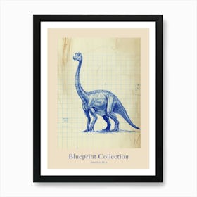 Dryosaurus Dinosaur Blue Print Sketch 1 Poster Art Print