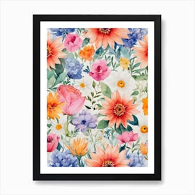 Watercolor Floral Pattern 3 Art Print