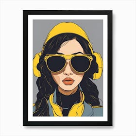 Listening to music Girl In Sunglasses , Pop art Art Print