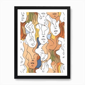 Beige Abstract Face Line Illustration 1 Art Print