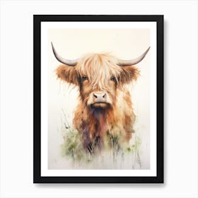 Simplistic Watercolour Portrait Of Highland Cow Art Print