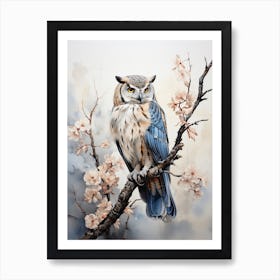 Owl, Japanese Brush Painting, Ukiyo E, Minimal 4 Art Print