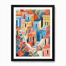 Greece Village, colorful city Art Print