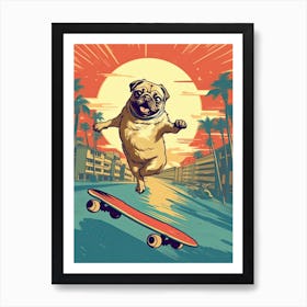 Pug Dog Skateboarding Illustration 2 Art Print