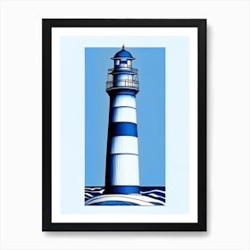 Lighthouse Symbol Blue And White Line Drawing Art Print