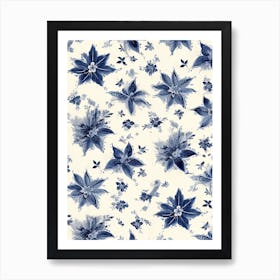 Vintage Flowers And Stars Delft Tile Illustration 2 Art Print