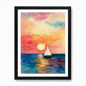 Sunset Sailboat Watercolor Painting Art Print