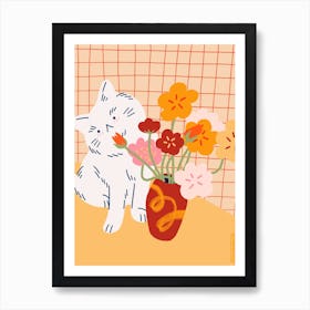 Cat With Flowers Art Print