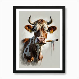 Cow With A Cigarette Art Print
