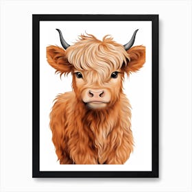 Simple Illustrative Painting Of Baby Highland Cow 1 Art Print