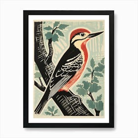 Vintage Bird Linocut Woodpecker 4 Art Print