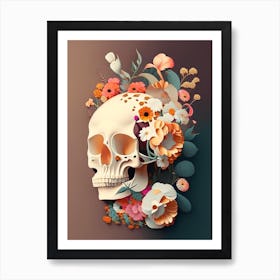 Skull With Terrazzo Patterns Vintage Floral Art Print