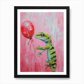 Cute Gecko With Balloon Art Print