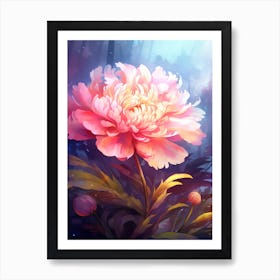 Peony With Sunset Watercolor Style (4) Art Print