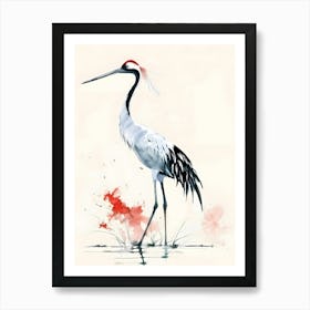 Asian Crane Colorful Illustration Art Print