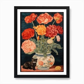 Ranunculus With A Cat 1 William Morris Style Póster